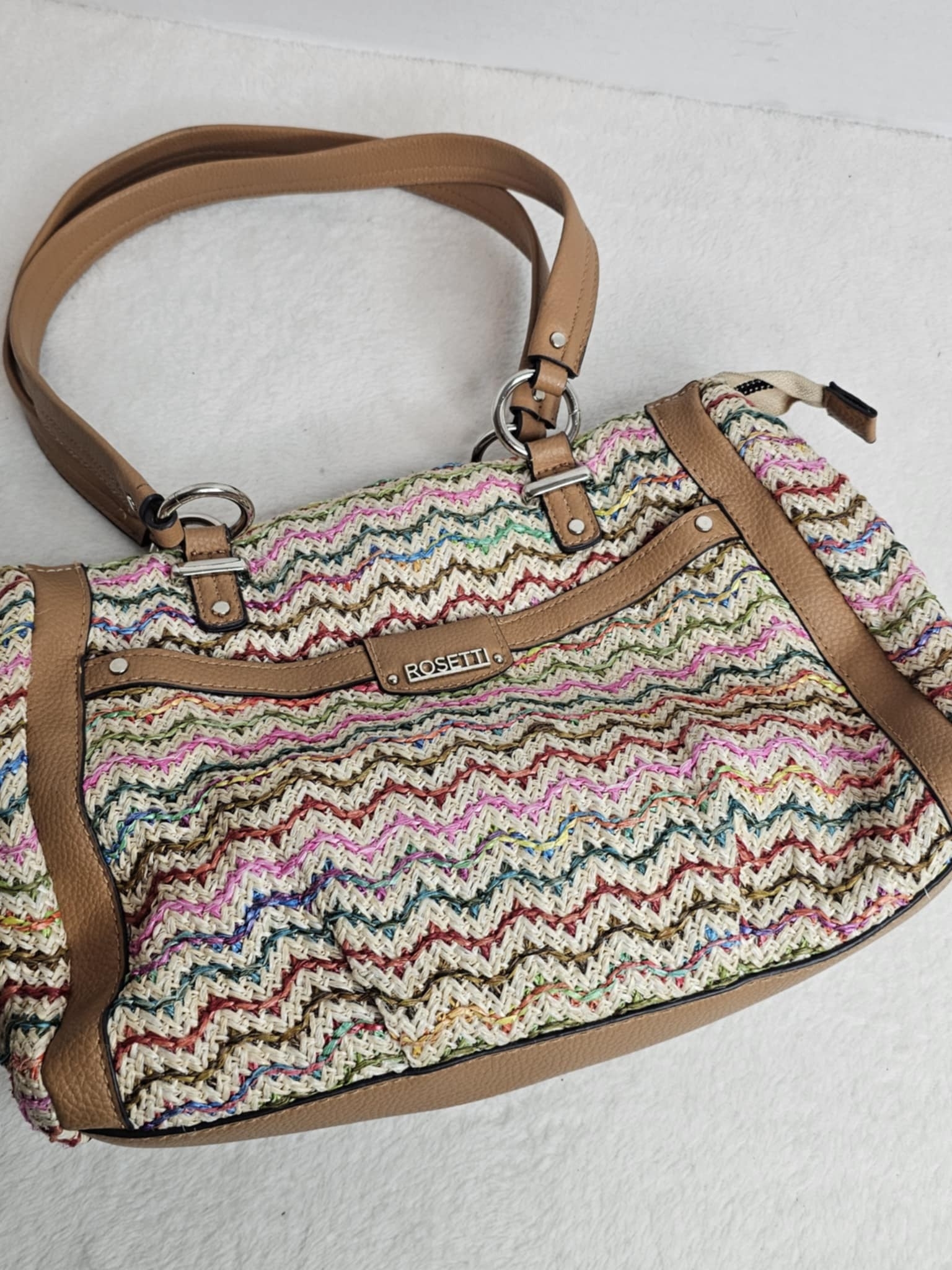 Rosetti Womens Multi Color Woven Handbag 13"X8"